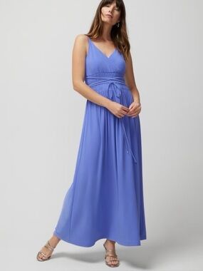 Violet Blue V-Neck Maxi Dress with Waist Tie